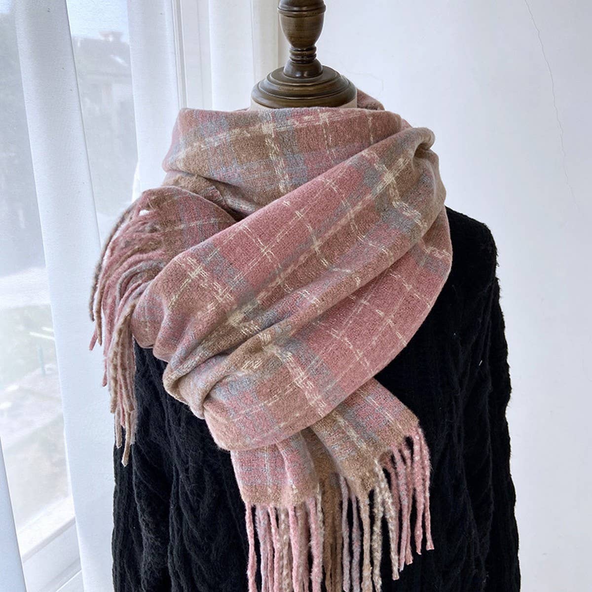 Plaid Tassel Scarf