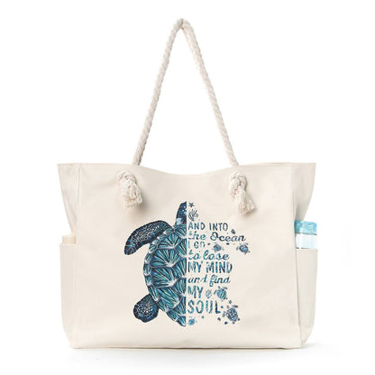Sea Turtle Canvas Tote Bag with Rope Handles