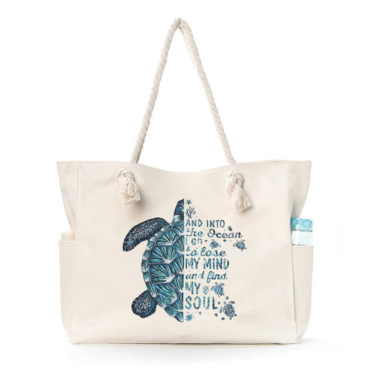 Sea Turtle Canvas Tote Bag with Rope Handles
