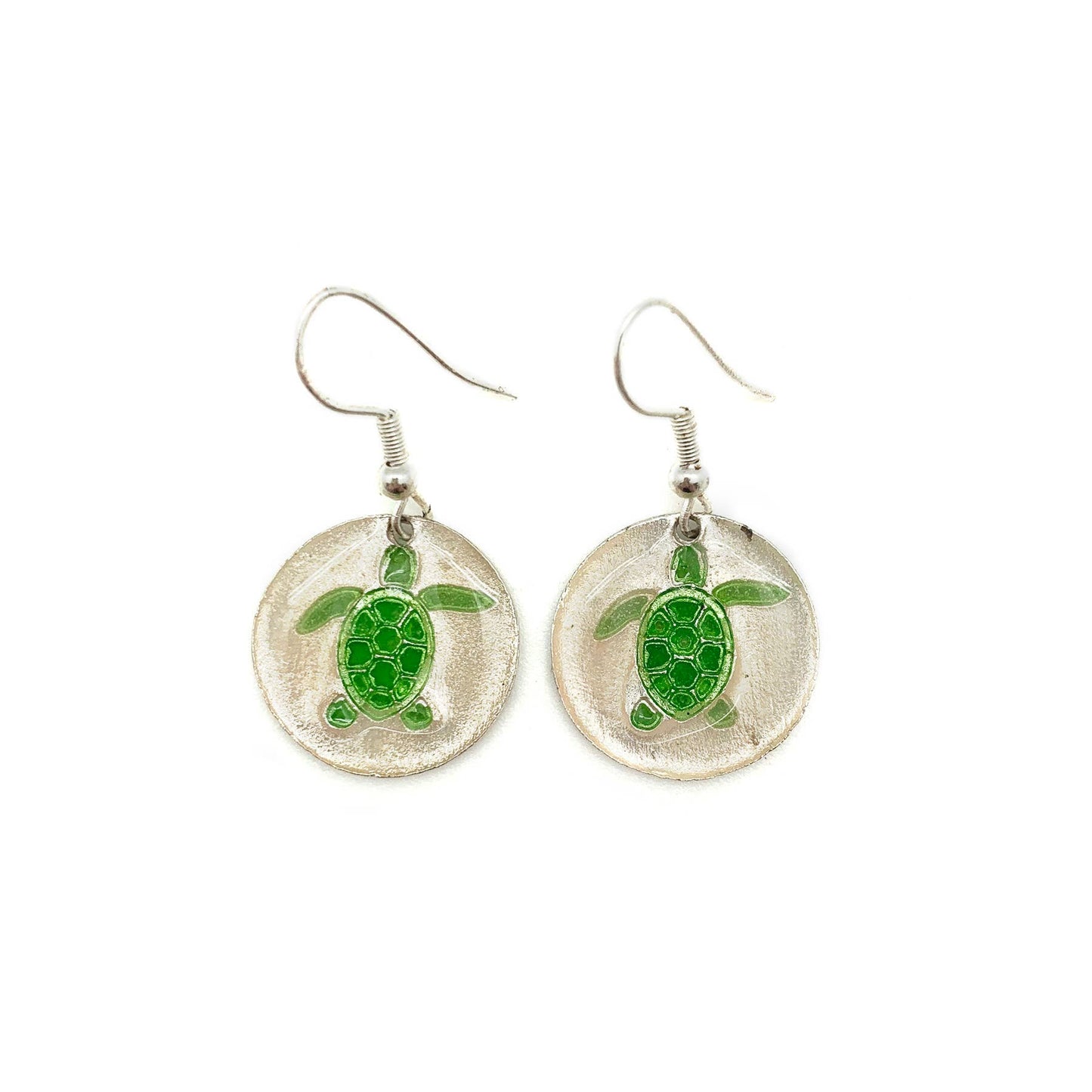Pewter Earrings w Color Enamel - Light Green/Cream Tortoise