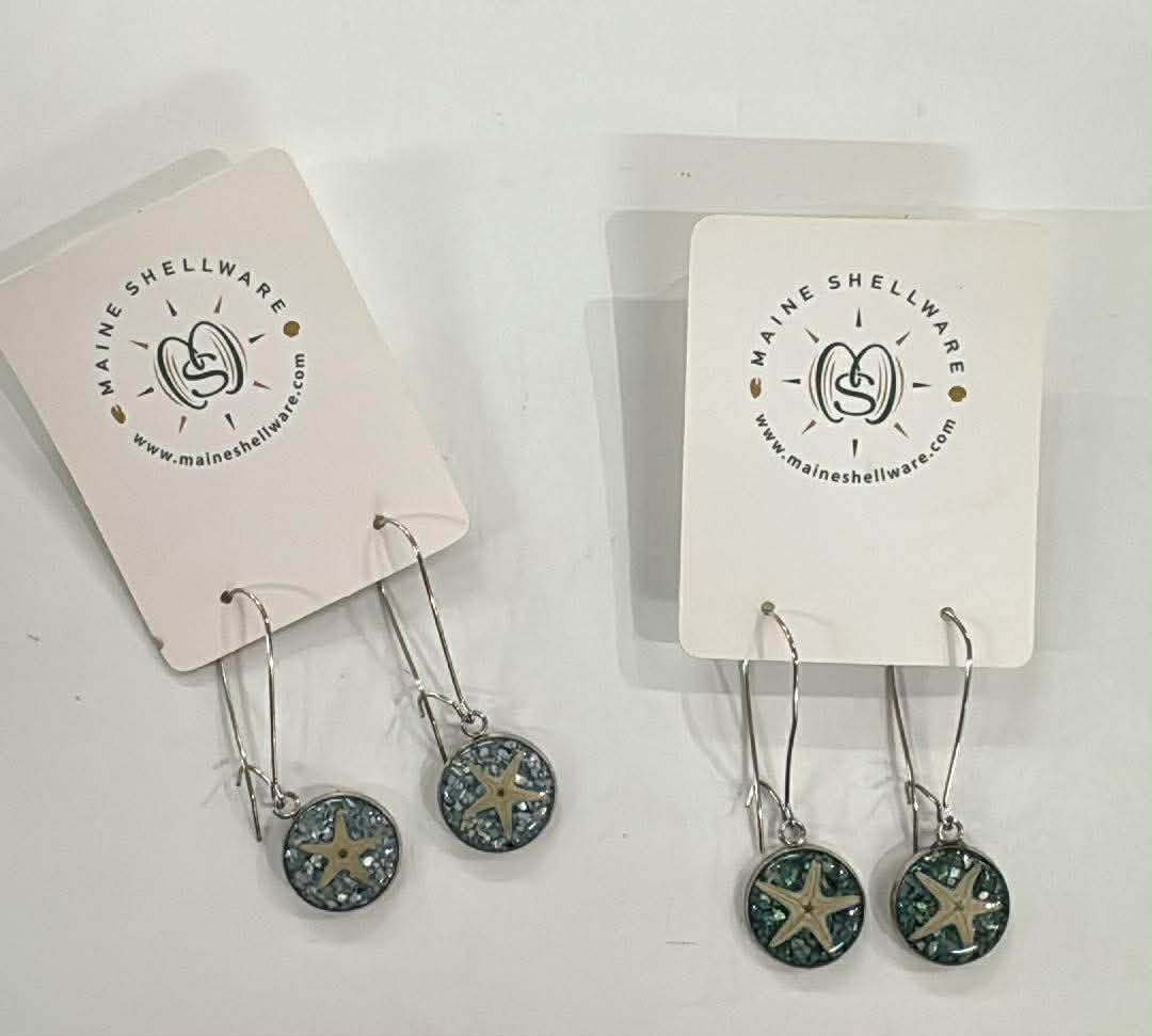 Maine Shellware Silver Starfish "Waterfall" Earrings with French Hook