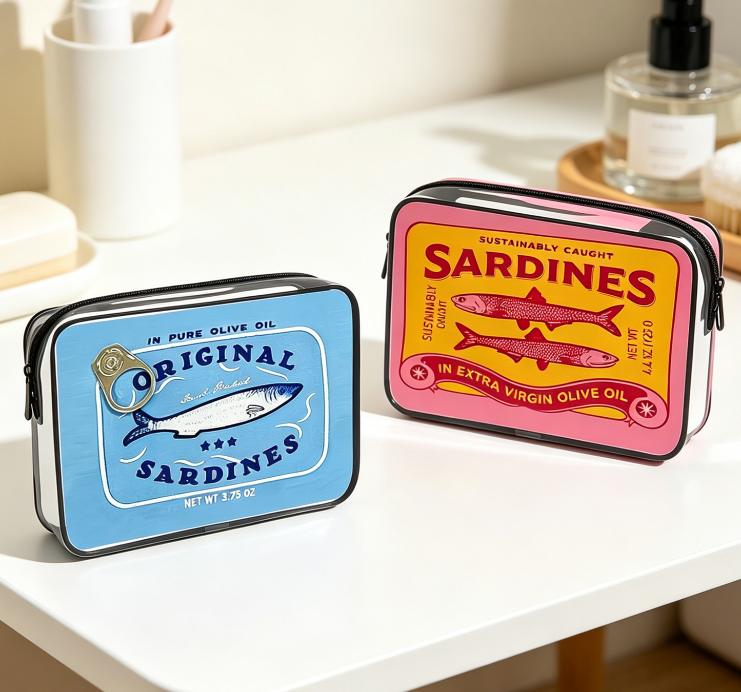 Sardine Can Print PVC Cosmetic Bag Clear Makeup bag