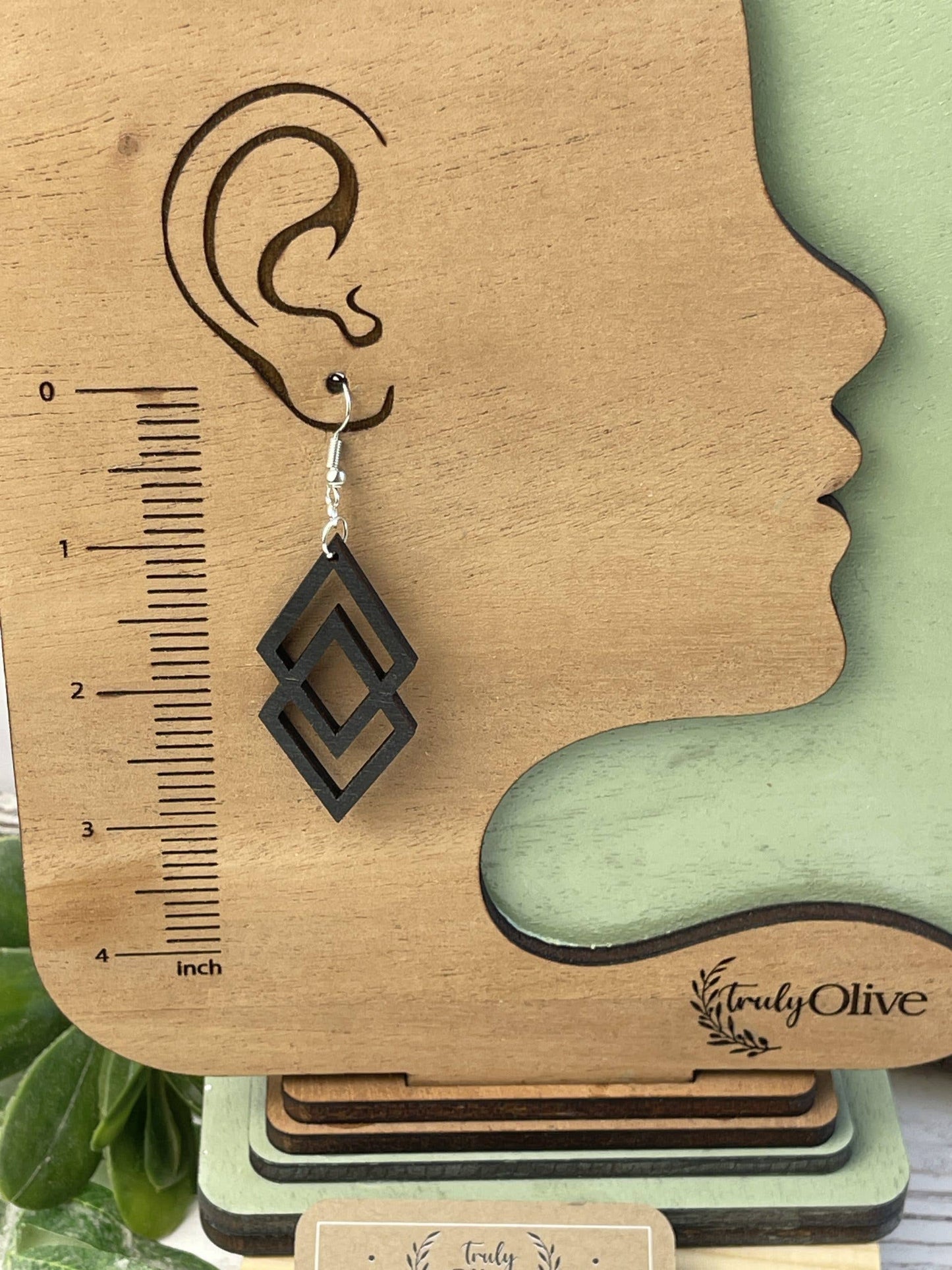 Antique Wood Connected Triangles Earrings