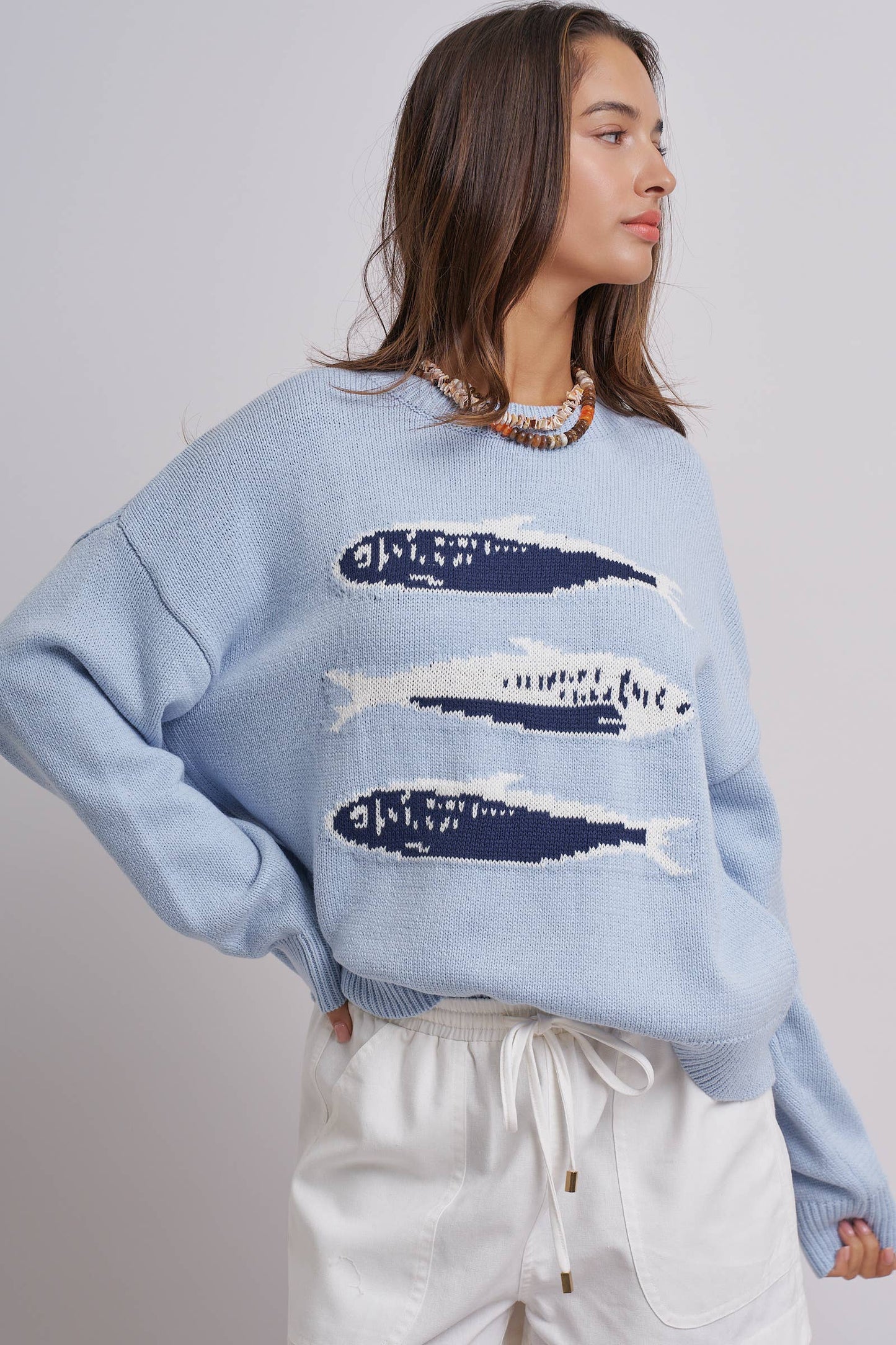 Graphic Oversized Drop-Shoulder Knit Sweater