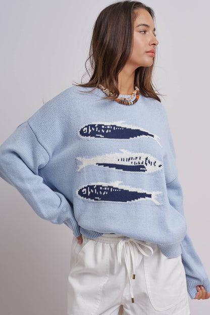 Graphic Oversized Drop-Shoulder Knit Sweater