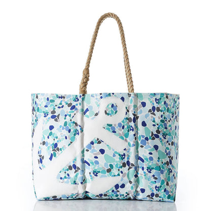 White Anchor on Sea Glass Large Tote