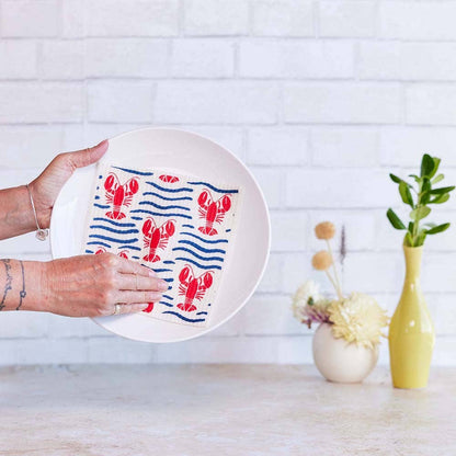 Lobster Waves blu Eco Sponge Cloth