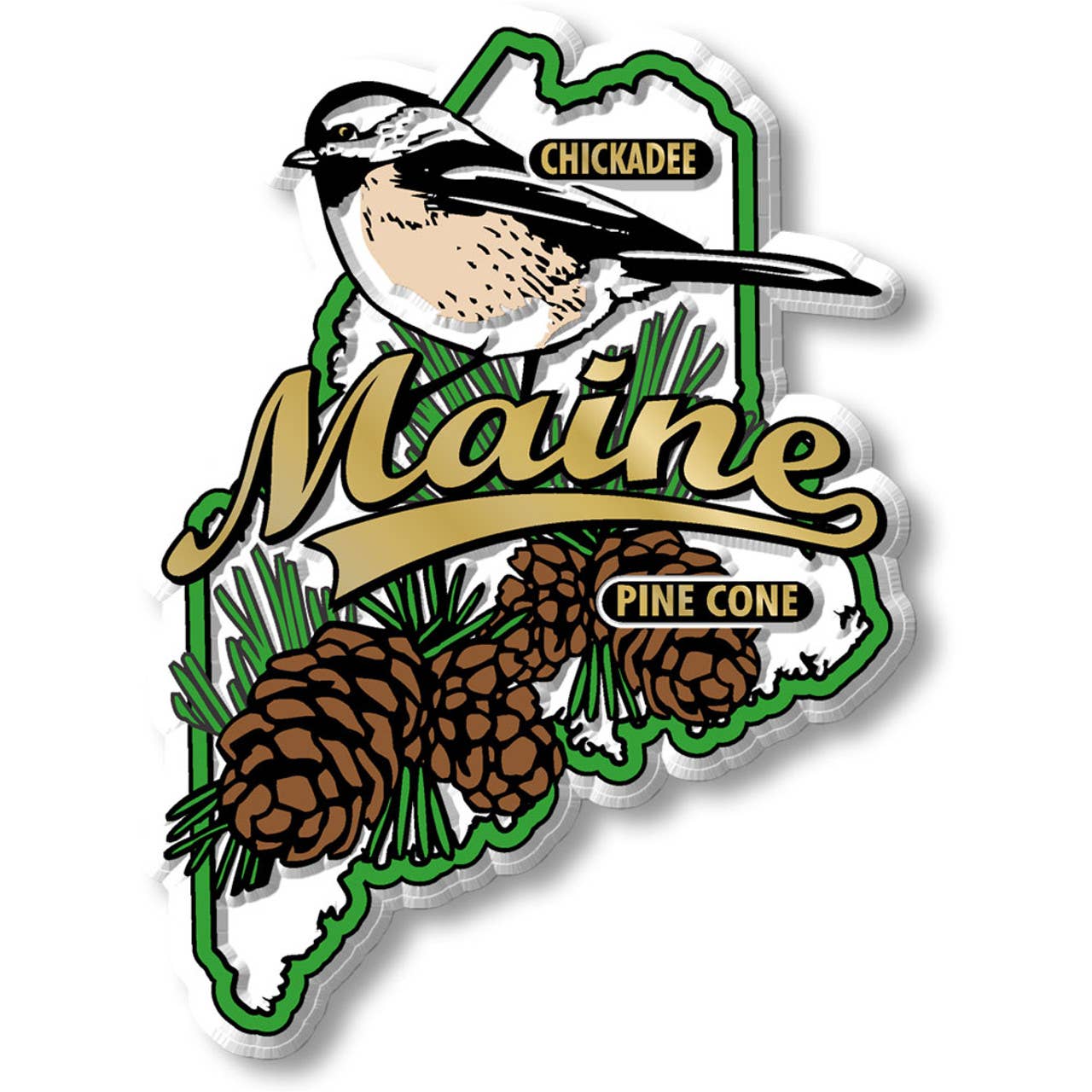Maine State Bird and Flower Map Magnet Made in USA