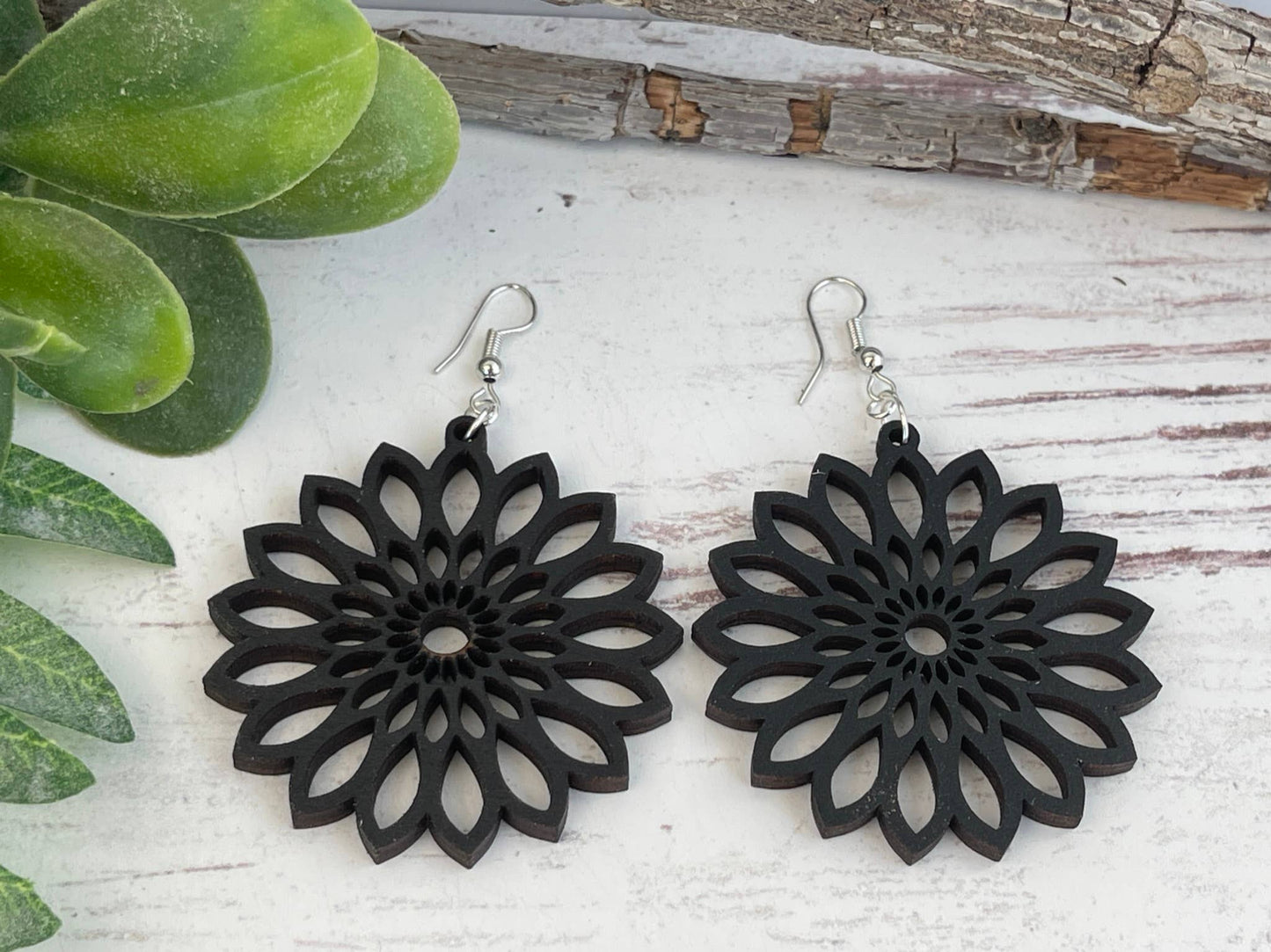 Starburst Mandala Wood Handcrafted Lightweight Earrings