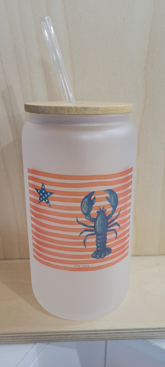 Maine Frosted Glass Tumbler with Lid/Straw