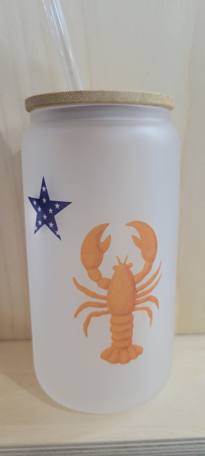 Maine Frosted Glass Tumbler with Lid/Straw
