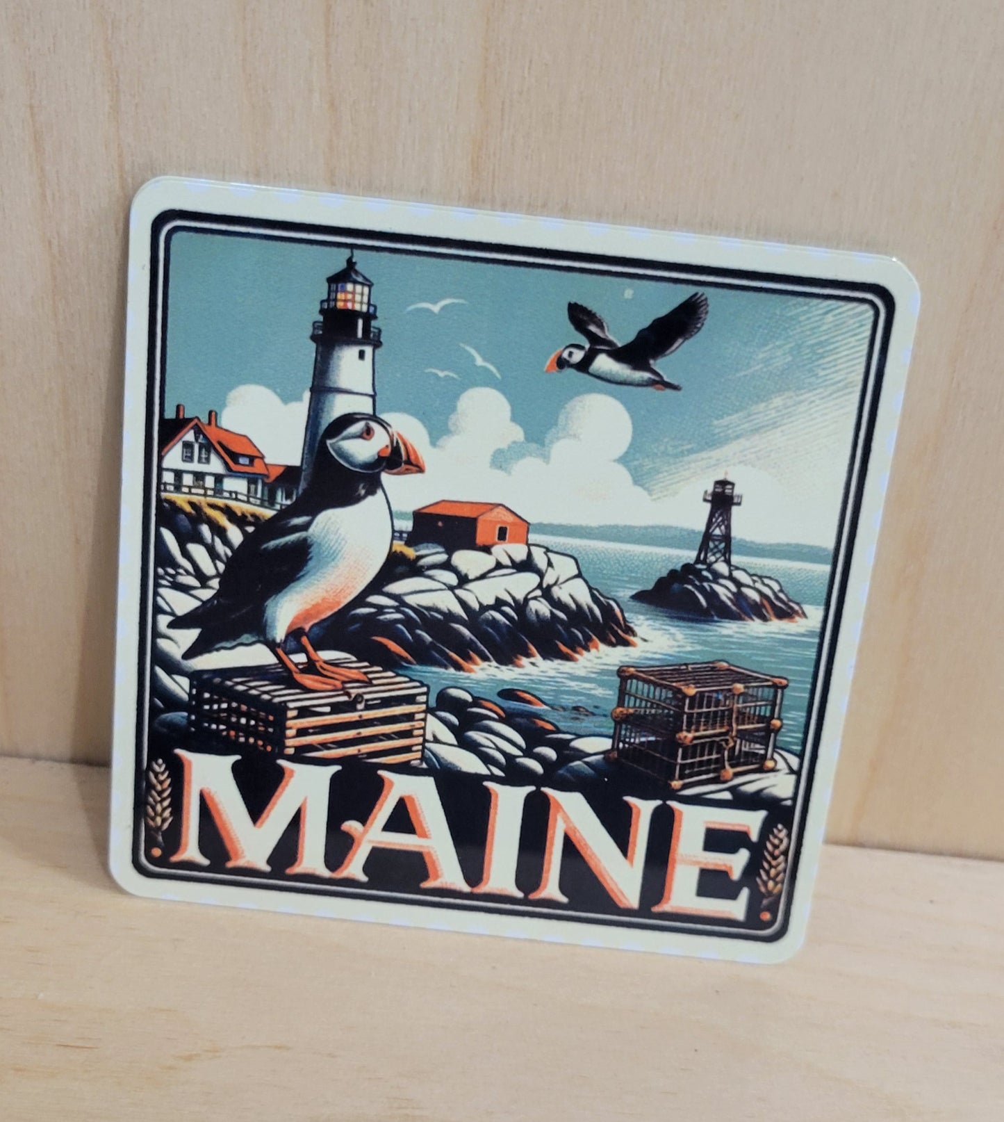 3x3-Metal Maine Themed Magnets