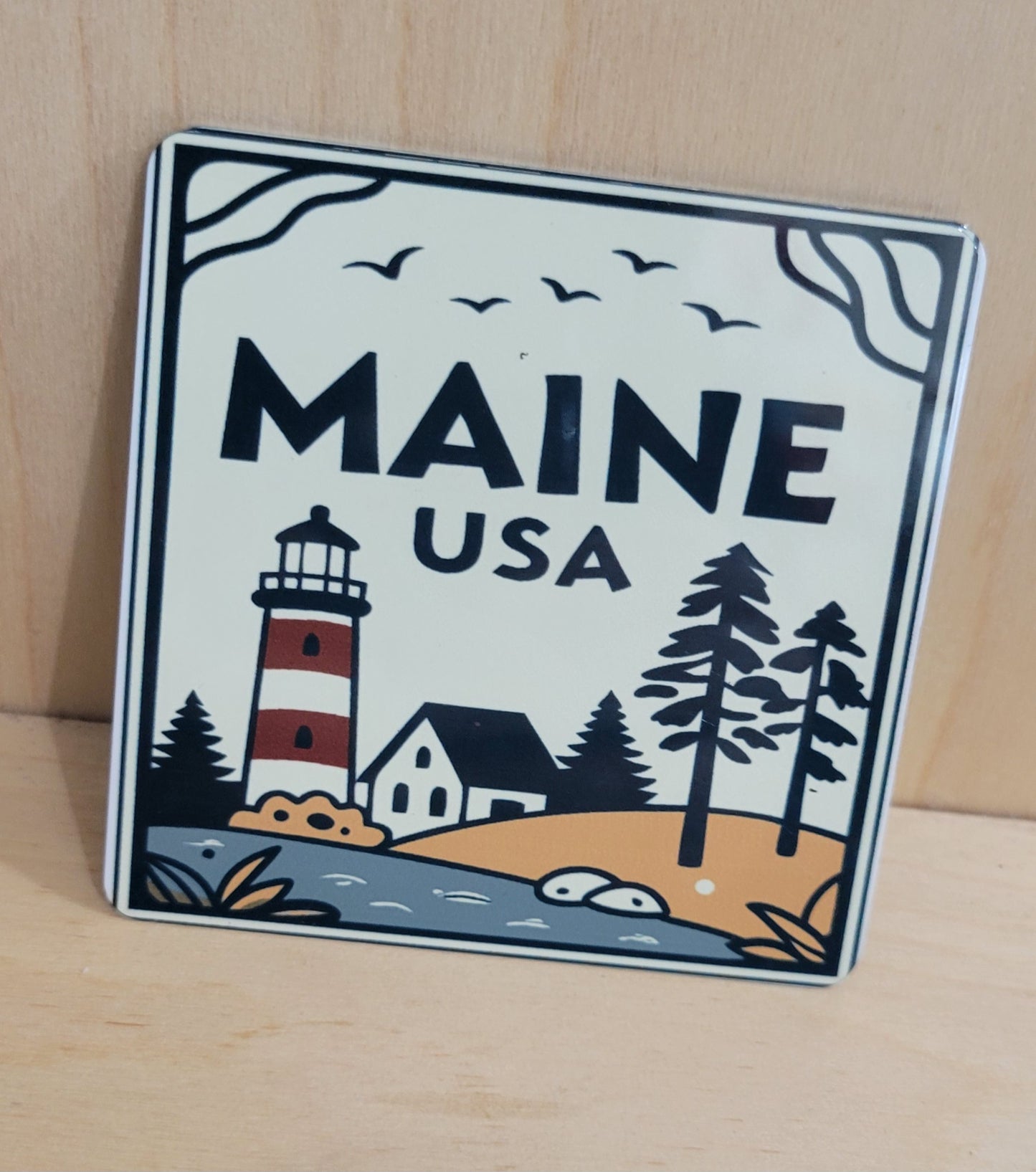3x3-Metal Maine Themed Magnets