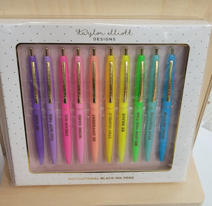 Taylor Elliott Designs Bright Colors 10 Piece Motivational Pen Set