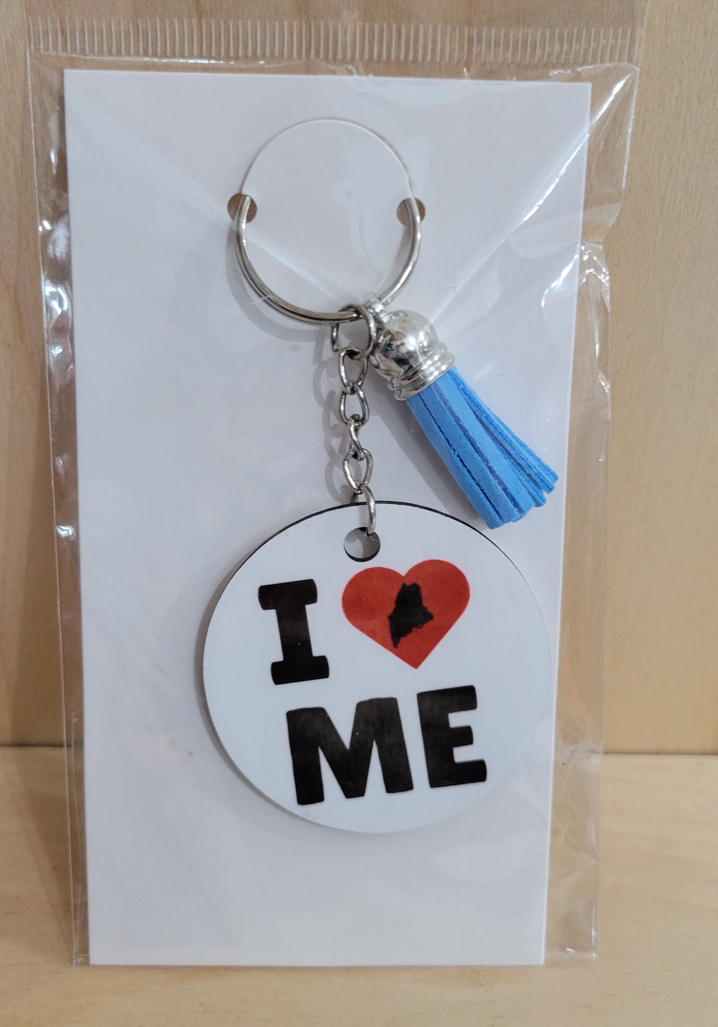 Maine Themed Round Keychain with Tassel
