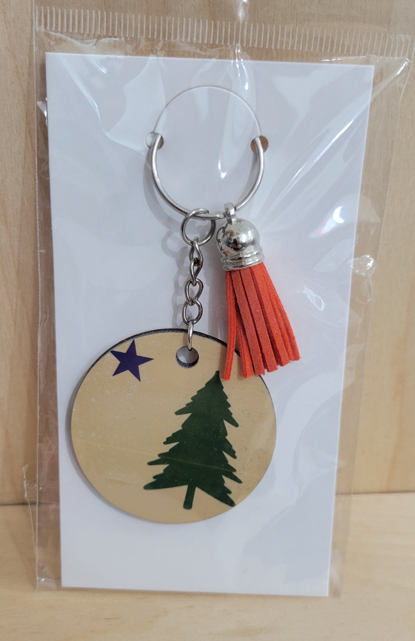 Maine Themed Round Keychain with Tassel