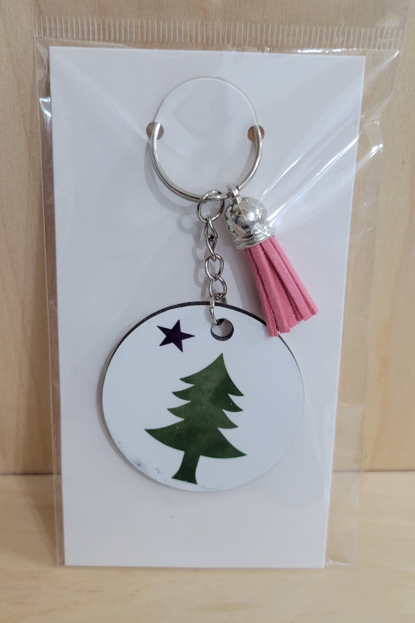 Maine Themed Round Keychain with Tassel