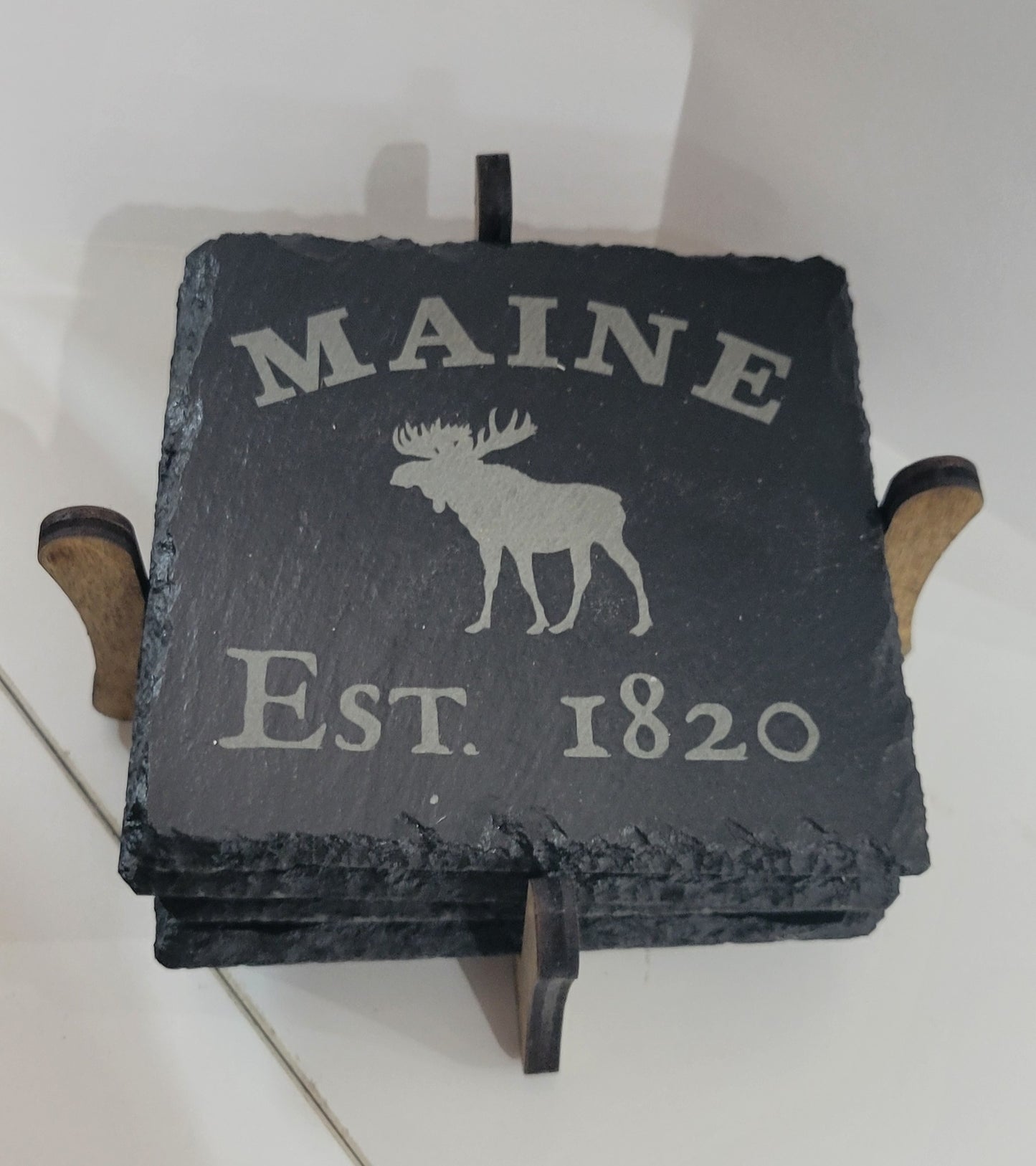 State of Maine Slate 4 piece Coaster Set