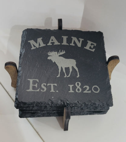 State of Maine Slate 4 piece Coaster Set