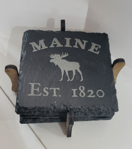 State of Maine Slate 4 piece Coaster Set