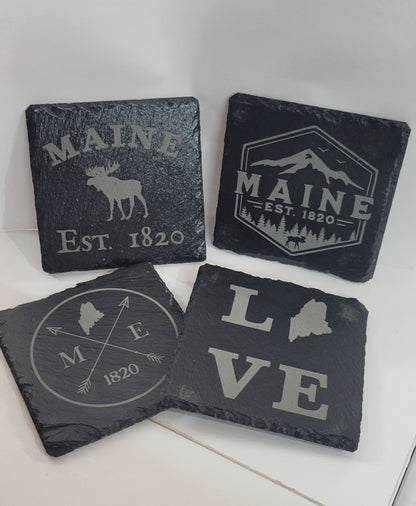 State of Maine Slate 4 piece Coaster Set