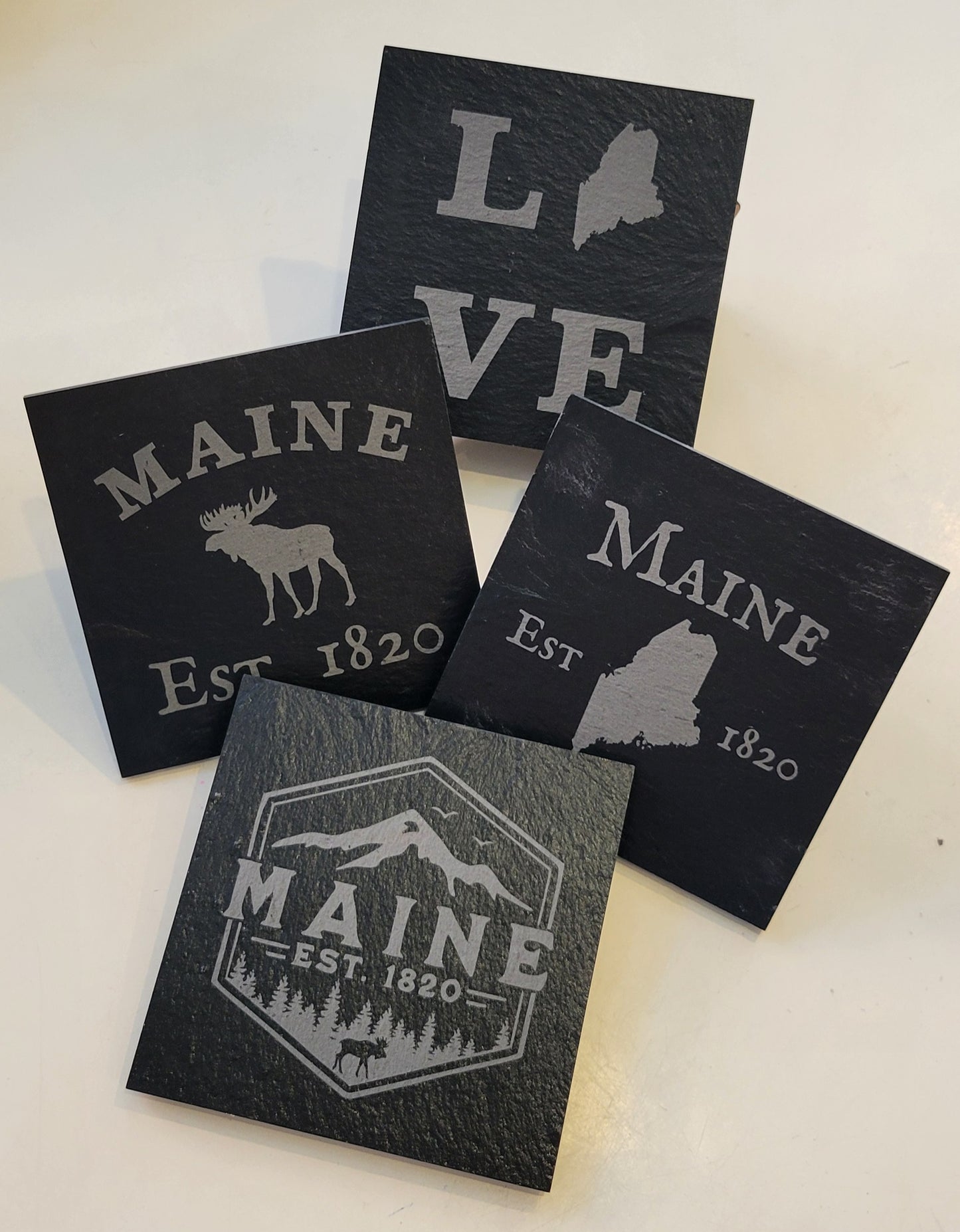 State of Maine Slate 4 piece Coaster Set