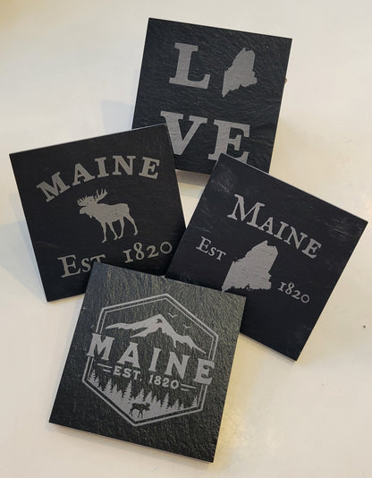 State of Maine Slate 4 piece Coaster Set