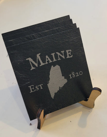 State of Maine Slate 4 piece Coaster Set