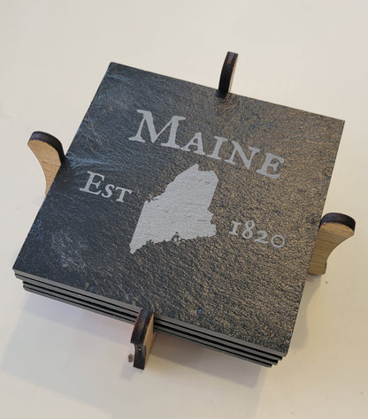 State of Maine Slate 4 piece Coaster Set