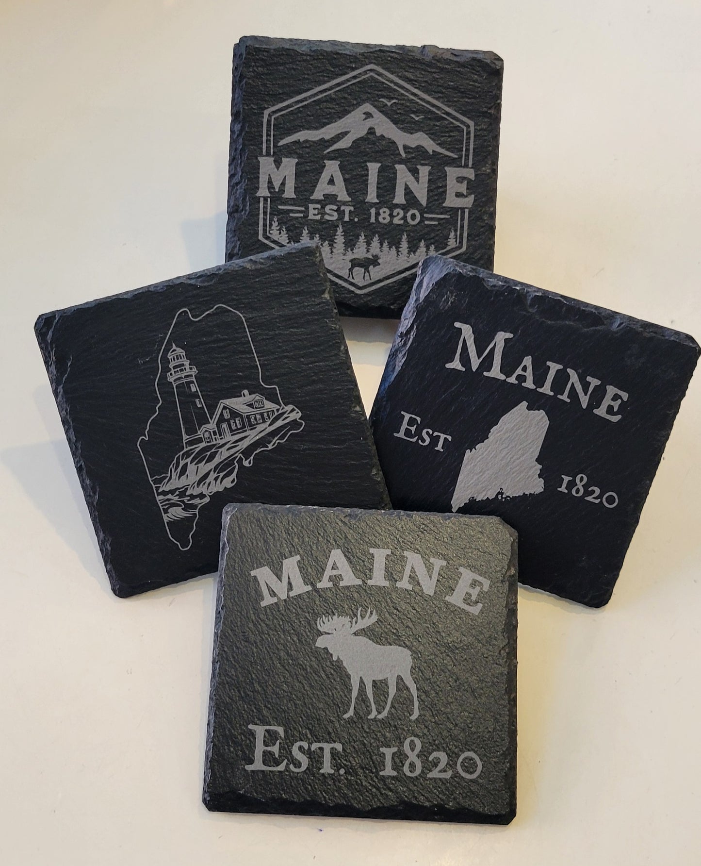 State of Maine Slate 4 piece Coaster Set