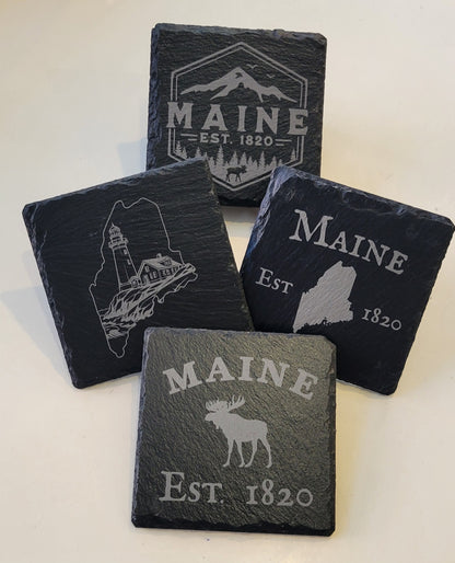 State of Maine Slate 4 piece Coaster Set