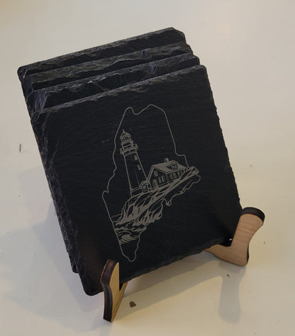 State of Maine Slate 4 piece Coaster Set