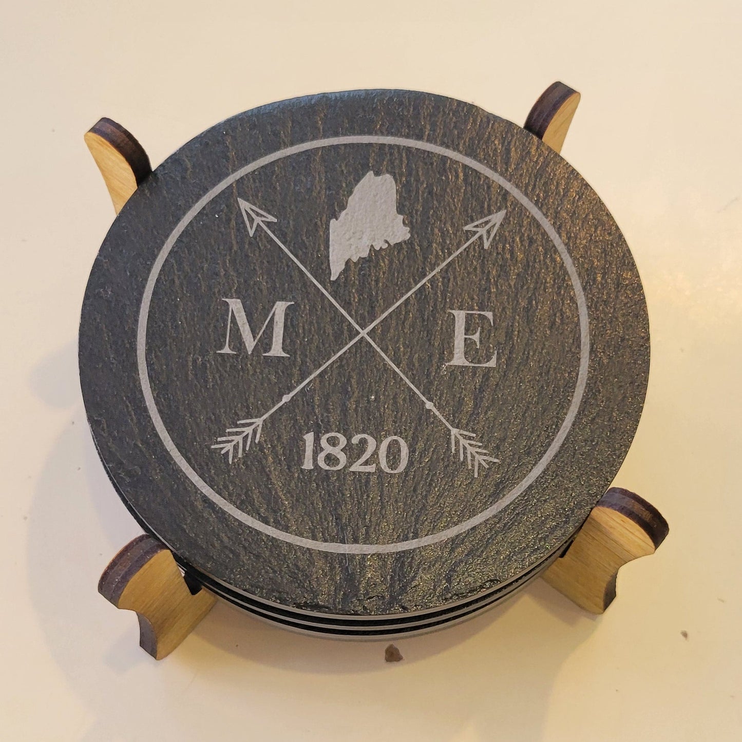 State of Maine Round Slate 4 piece Coaster Set