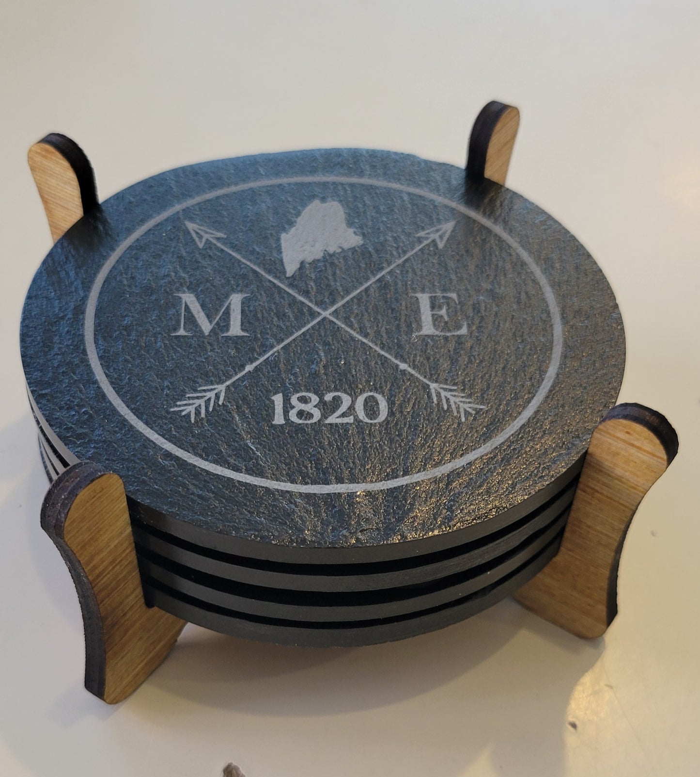 State of Maine Round Slate 4 piece Coaster Set