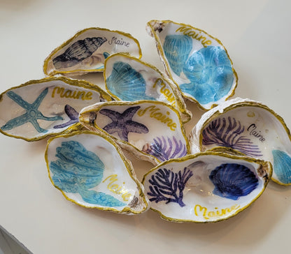 Hand Painted Maine Oyster Shell Trinket Dish