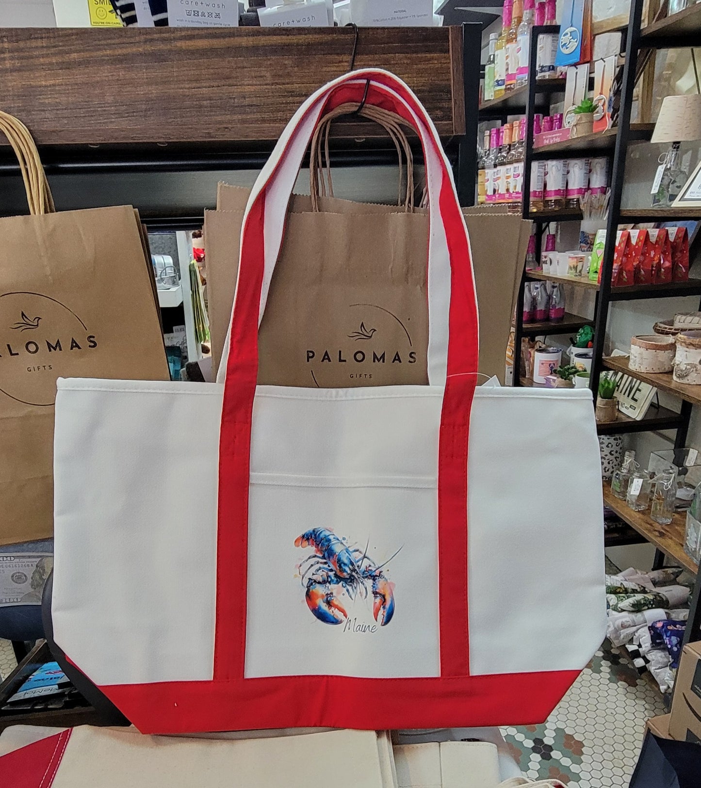 Large white Maine Zippered Tote bags