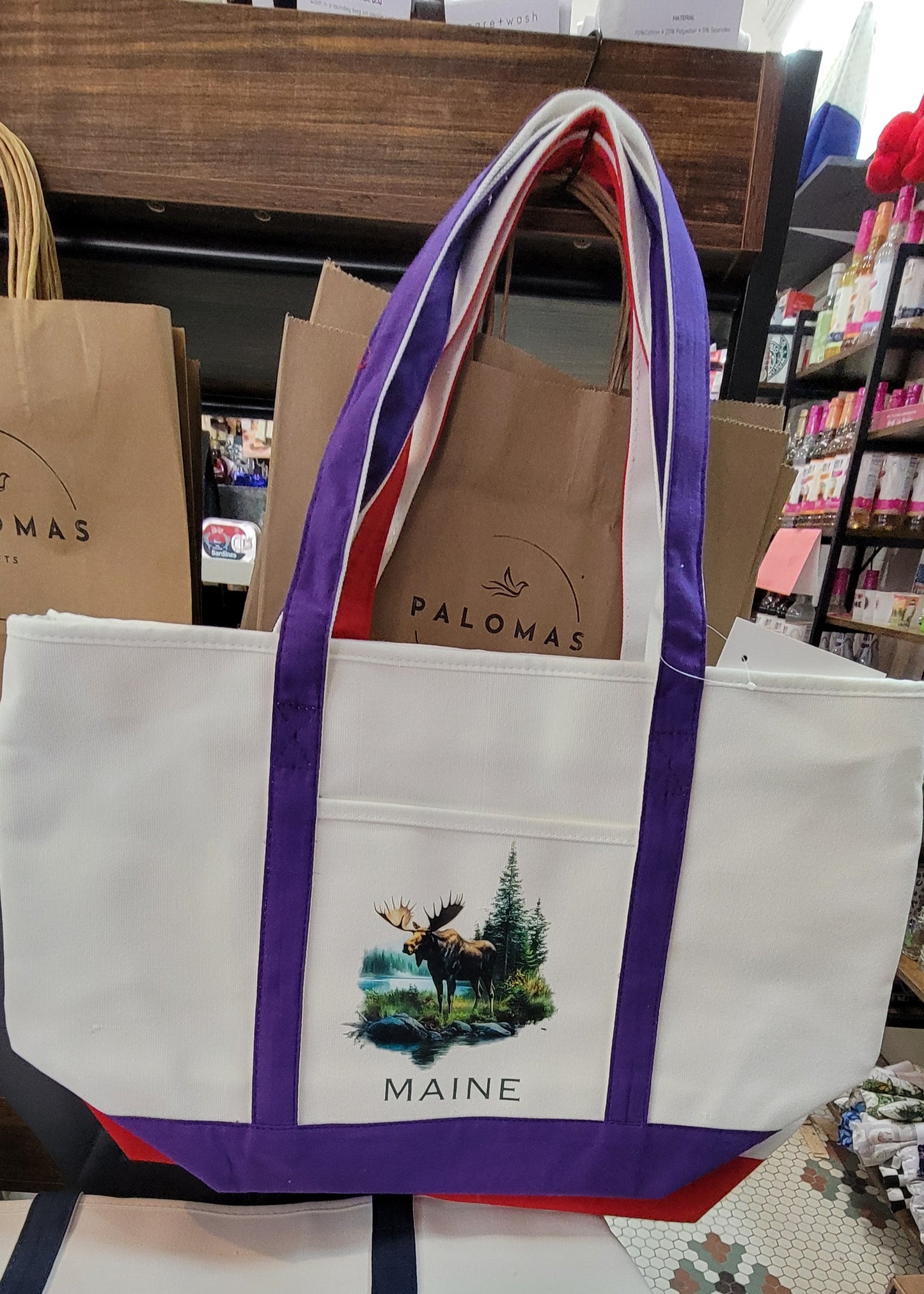 Large white Maine Zippered Tote bags