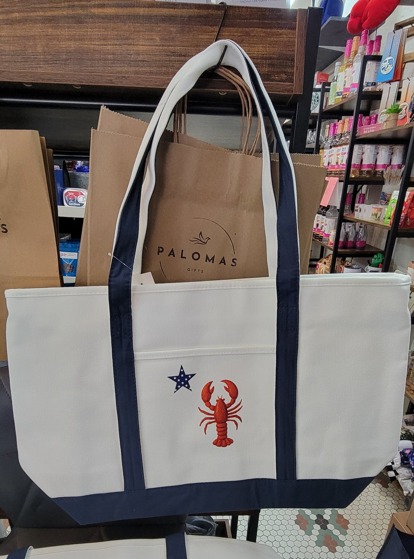 Large white Maine Zippered Tote bags