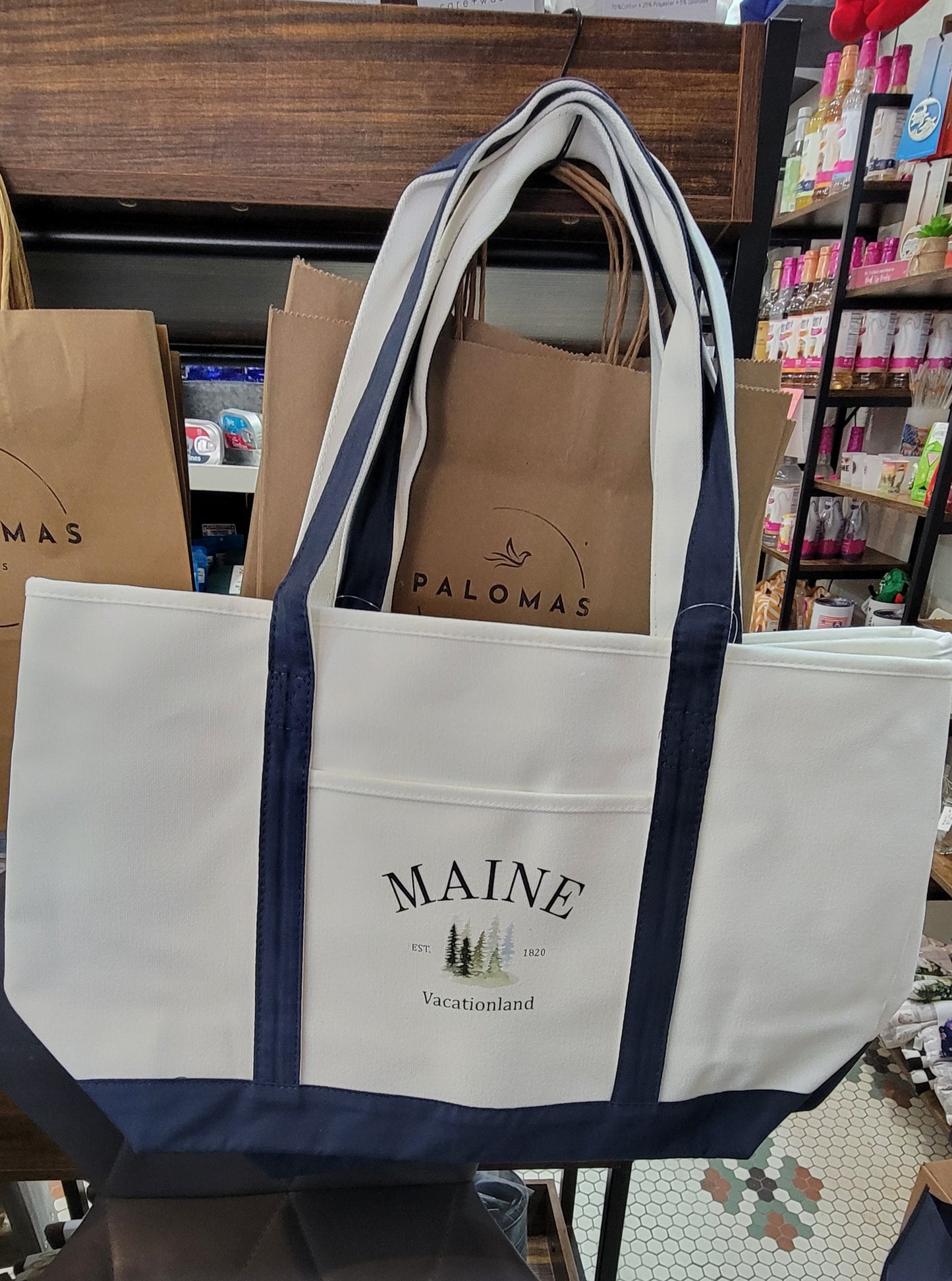 Large white Maine Zippered Tote bags