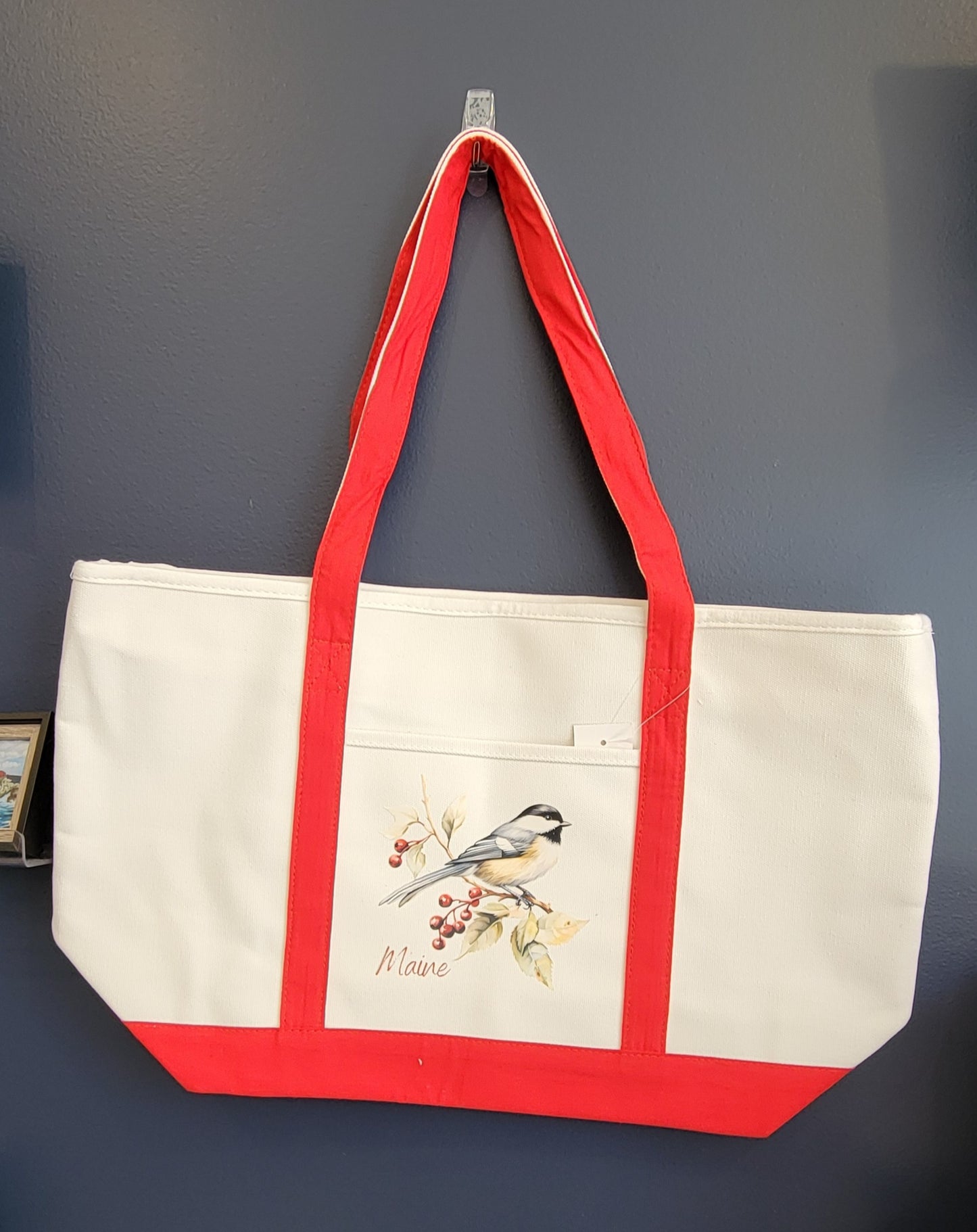 Large white Maine Zippered Tote bags
