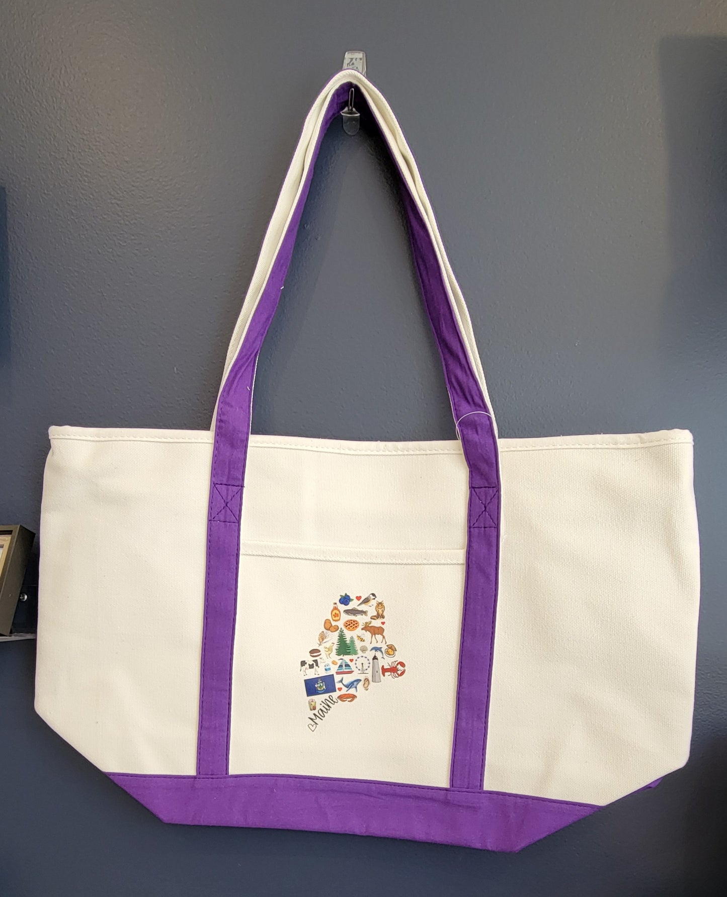 Large white Maine Zippered Tote bags