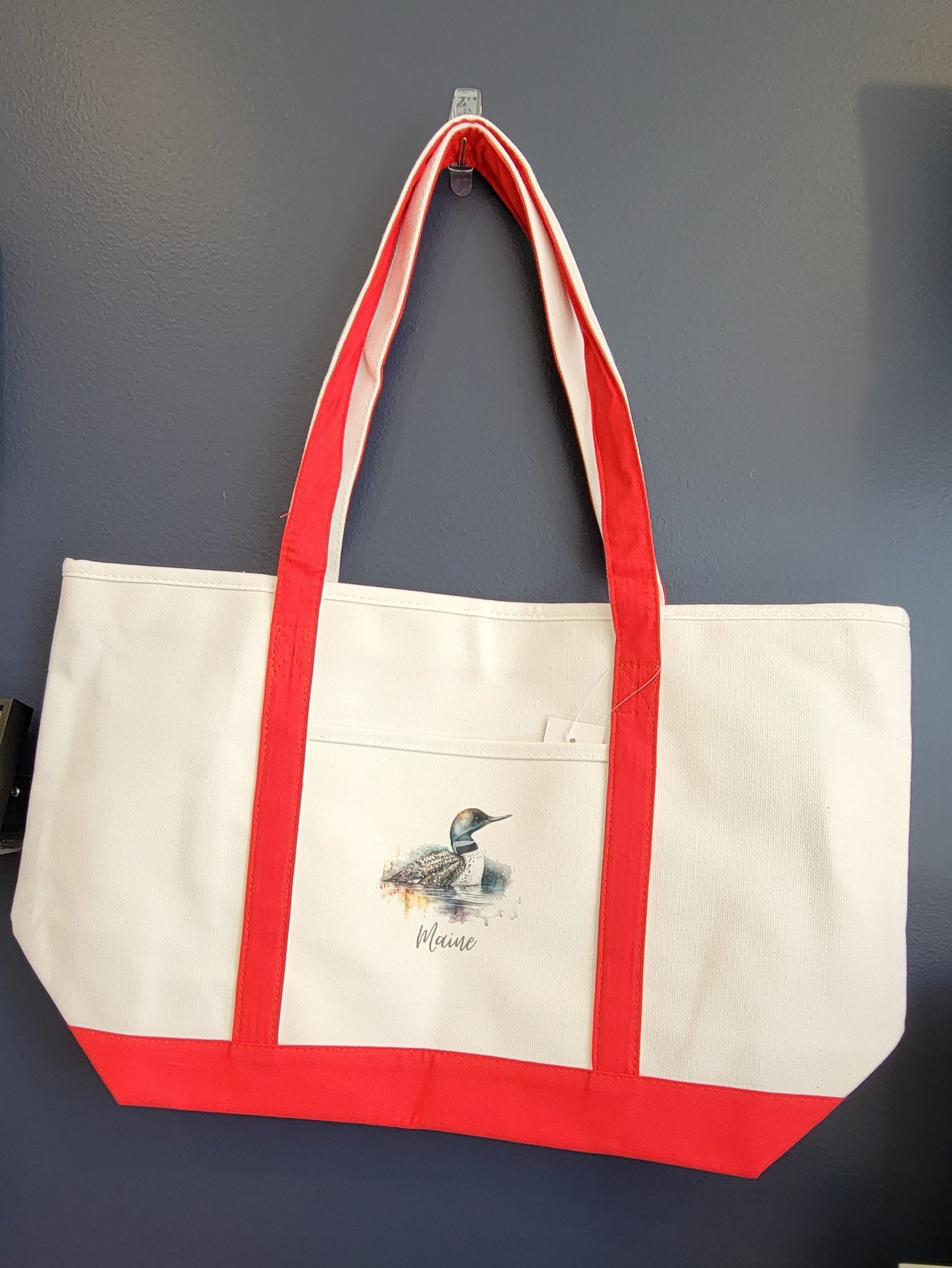 Large white Maine Zippered Tote bags
