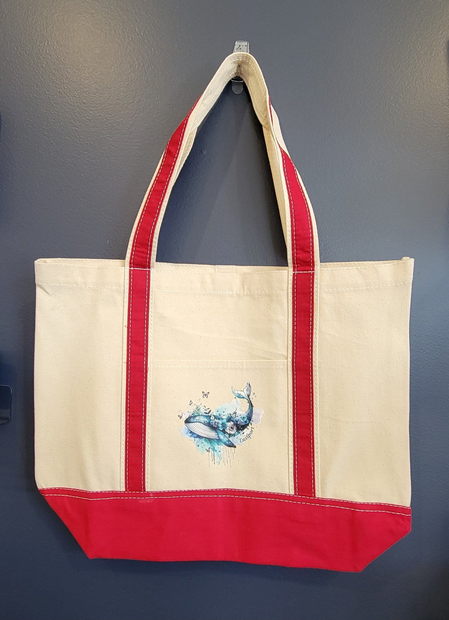 Red Trim Canvas Tote Bag Maine
