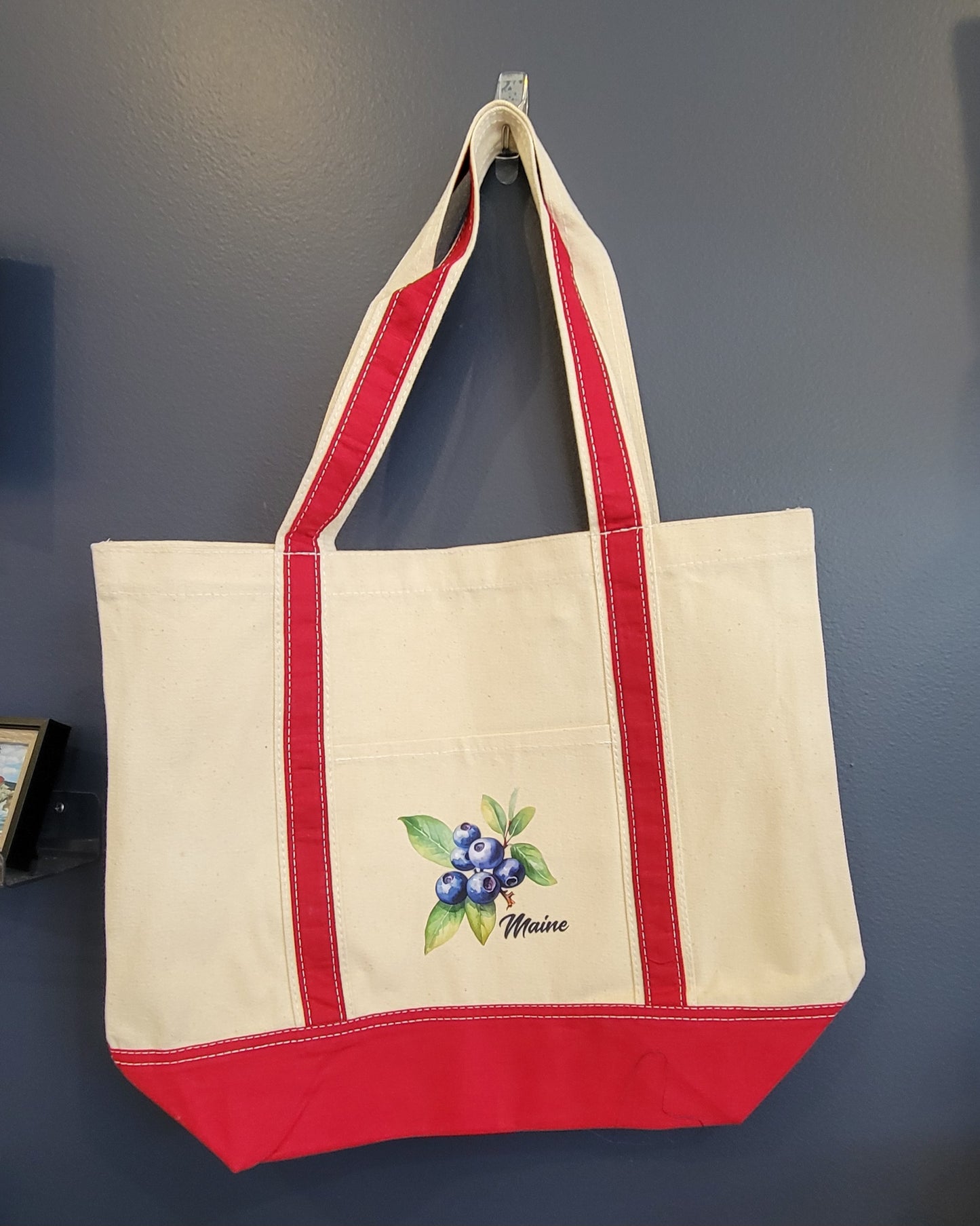 Red Trim Canvas Tote Bag Maine