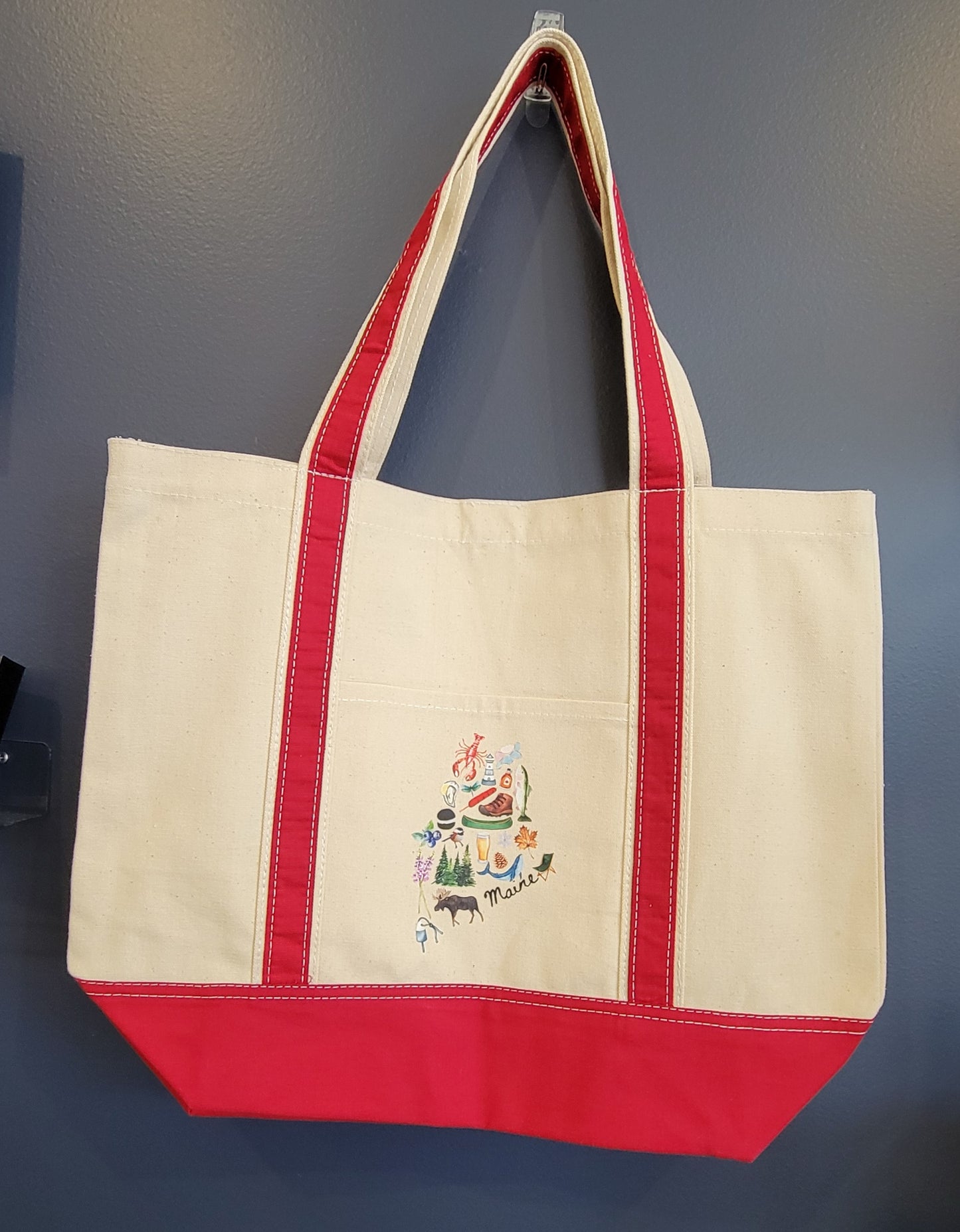 Red Trim Canvas Tote Bag Maine