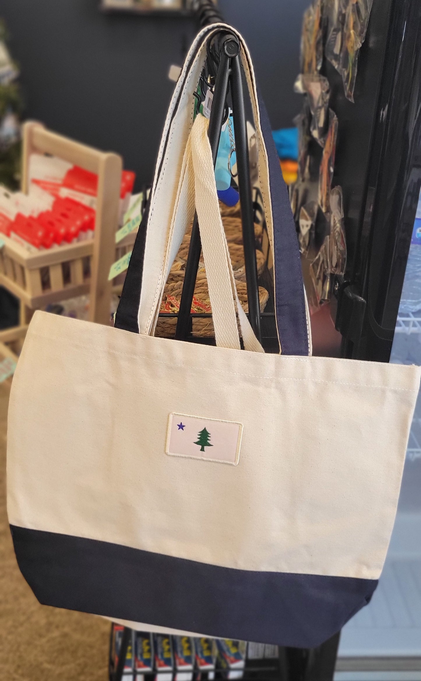Navy & Canvas Tote Bags with Designs