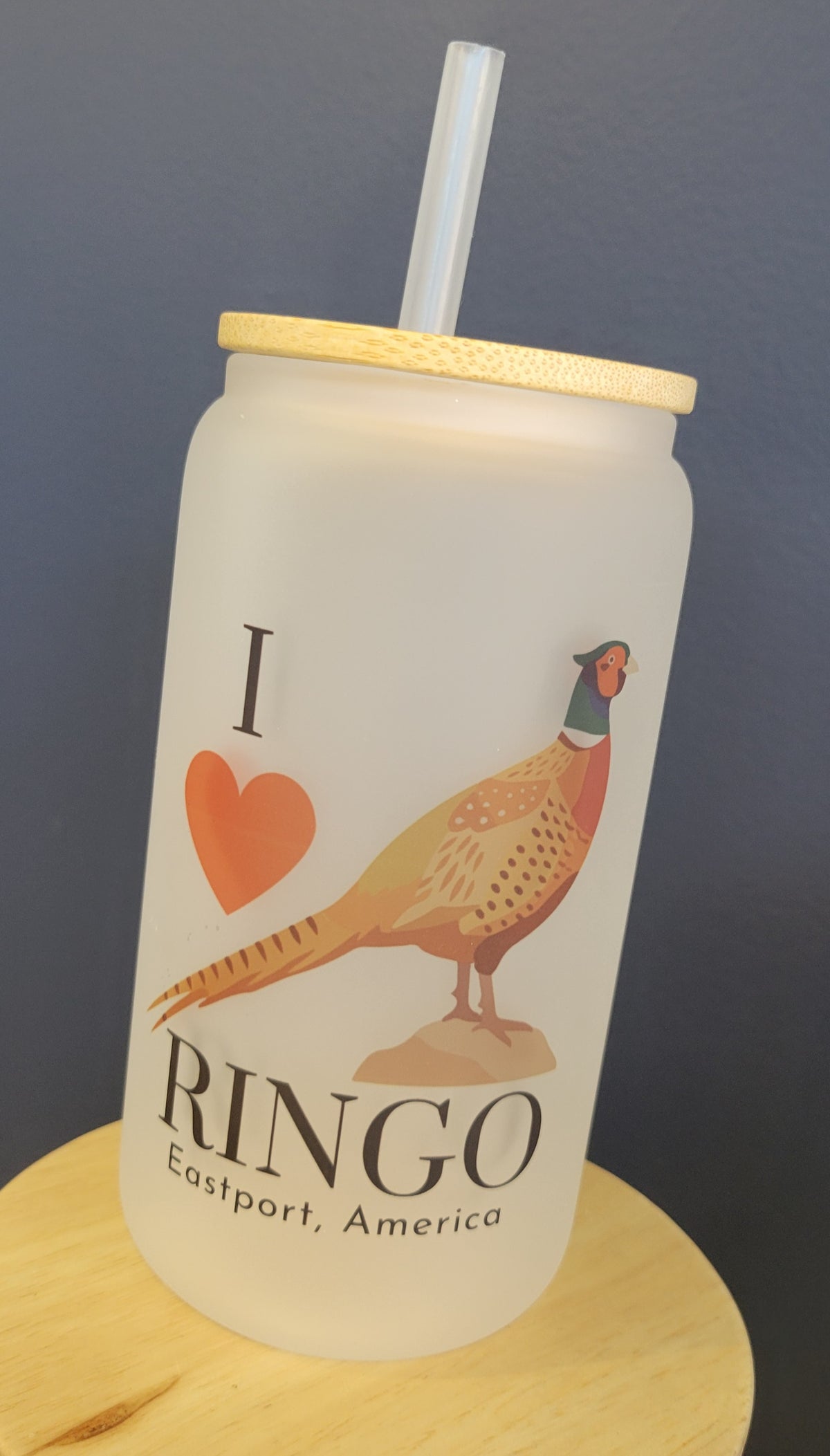 Maine Frosted Glass Tumbler with Lid/Straw