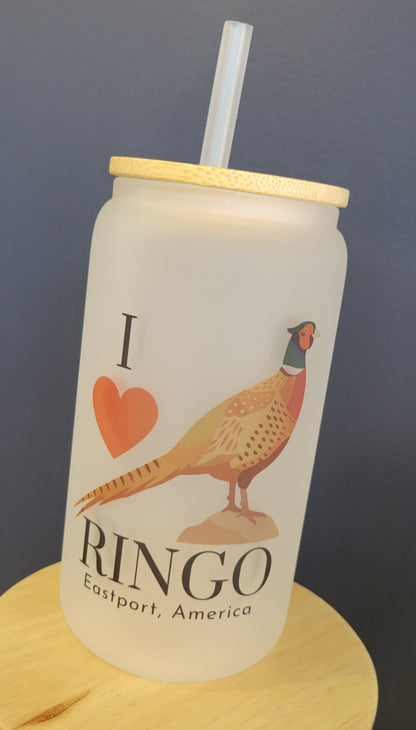 Maine Frosted Glass Tumbler with Lid/Straw