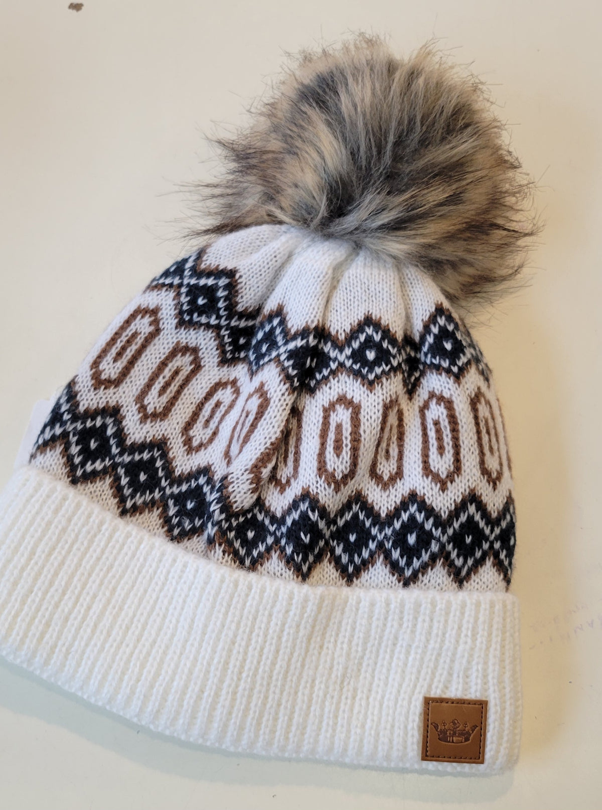 Argyle Style Winter Hat with Pom
