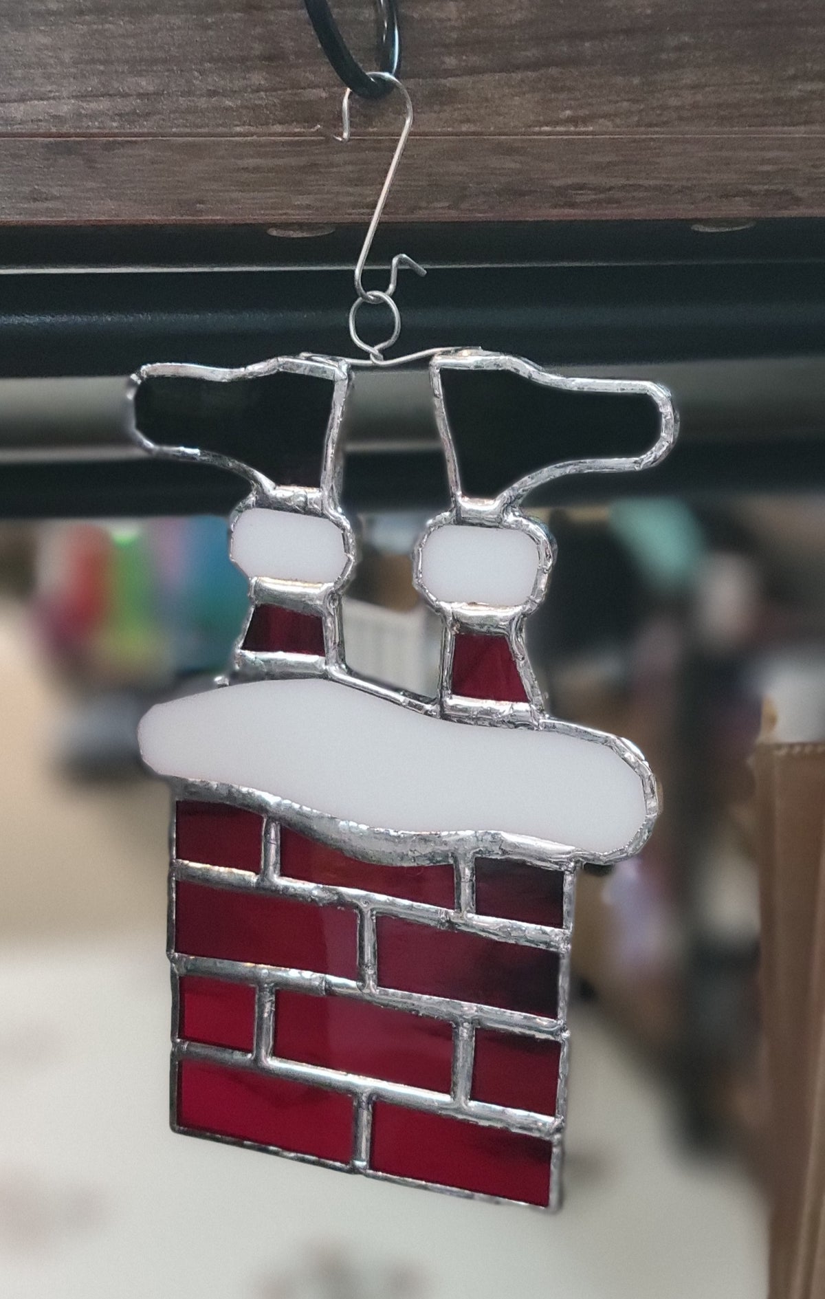 Santa in Chimney Stained Glass
